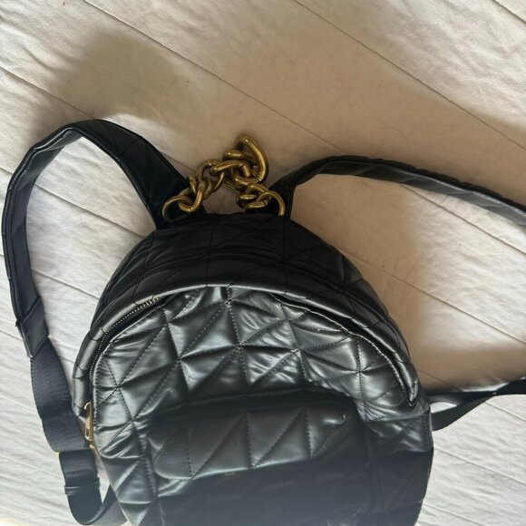 Zara Black Faux Leather Quilted Back Pack Bag Chain Handle - Picture 2 of 7